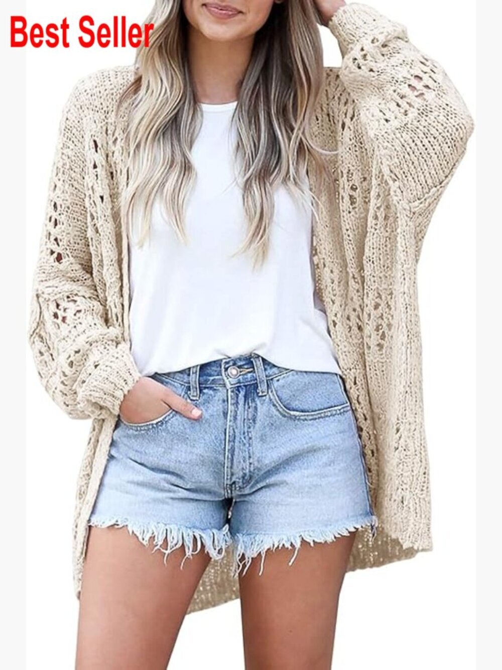 Crochet Cardigan Kimono Boho Long Sleeve Lightweight Oversized Open Front